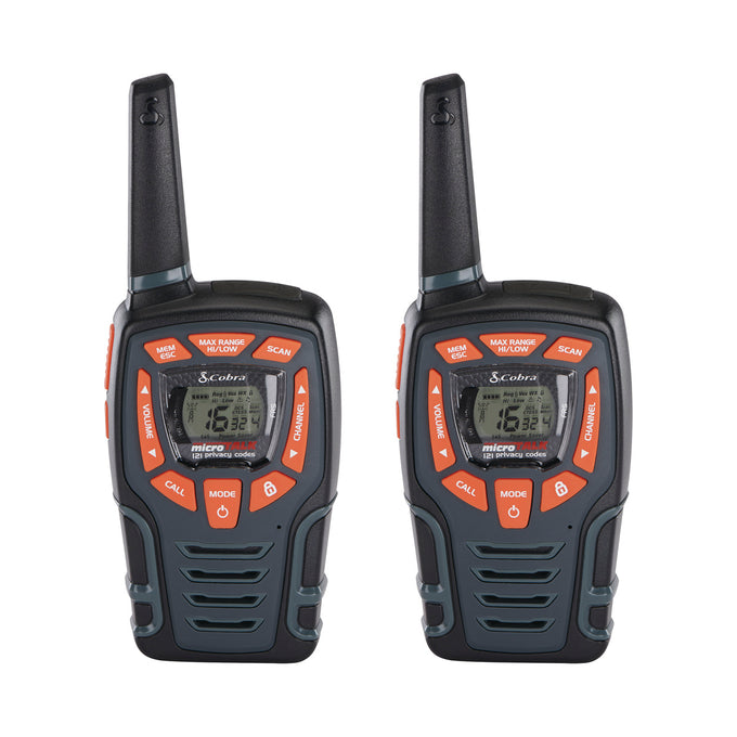 Two black AM855 Two-Way Radios side by side.
