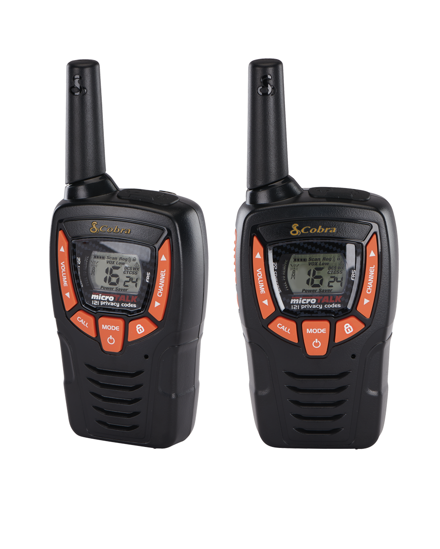 Two Cobra AM655 Two Way radios side by side.